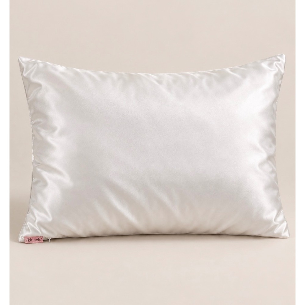 Kitsch White Satin Standard Pillowcase Hidden Zipper Hair Skin
